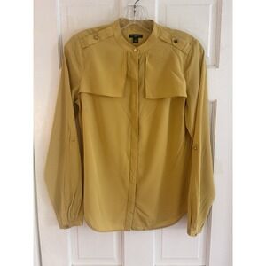 💙Ann Taylor Sz 2 Silk Blend Yellow Gold Button Up Shirt Top Career Office Siren